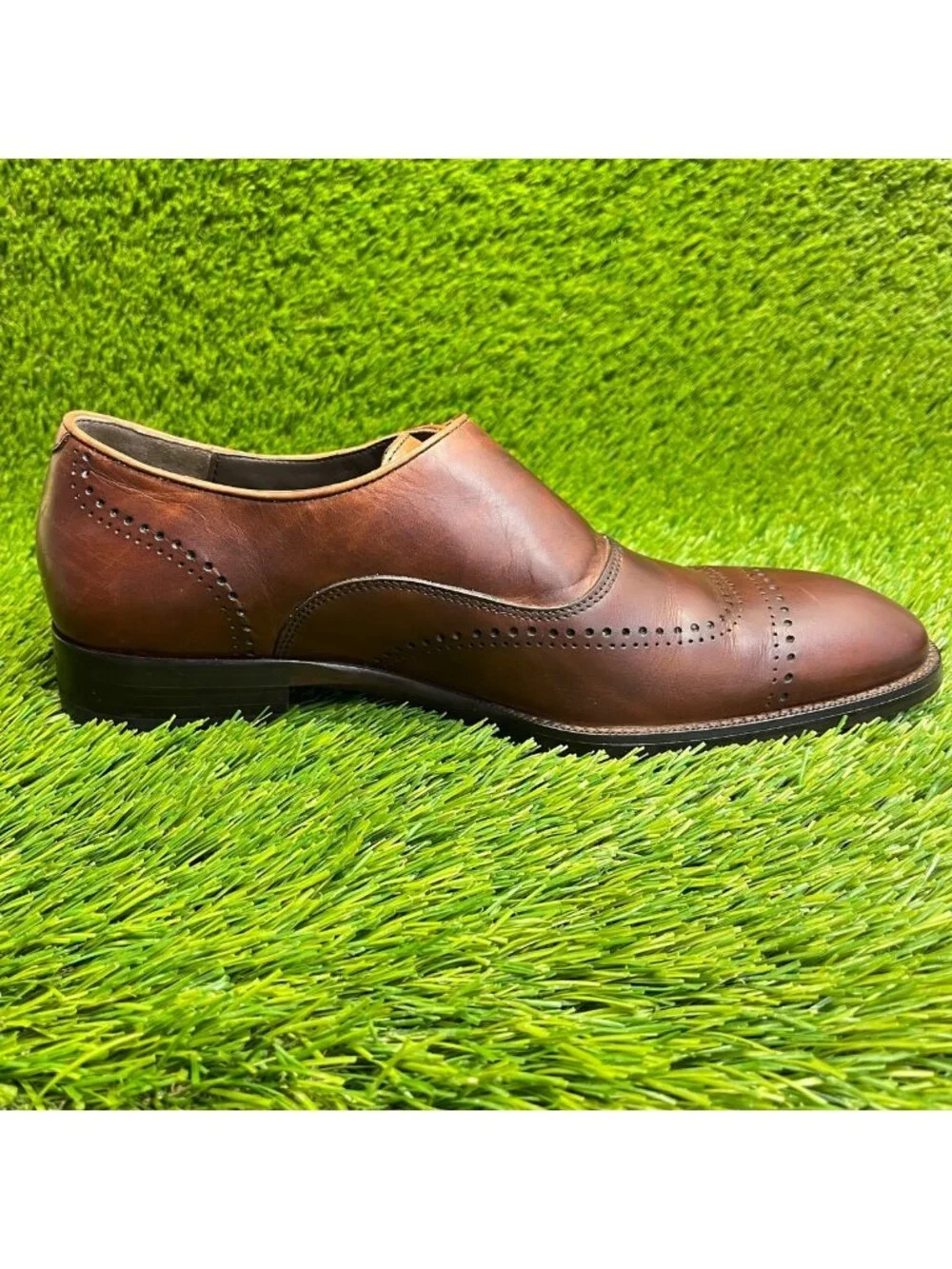 Johnston & Murphy Men Size 8 Brown Classic Leather Single Monk Strap Dress Shoes
